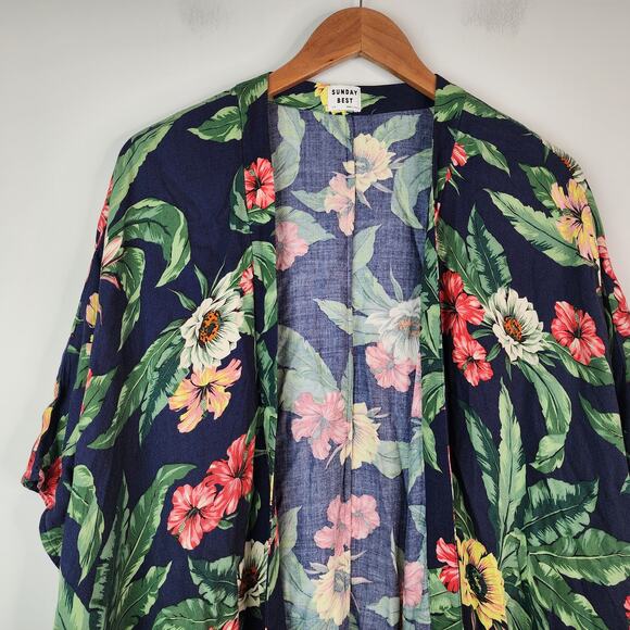 Aritzia Sunday Best Aitken Kimono S/M Floral Open Front Longline Boho Flowy - Picture 4 of 10